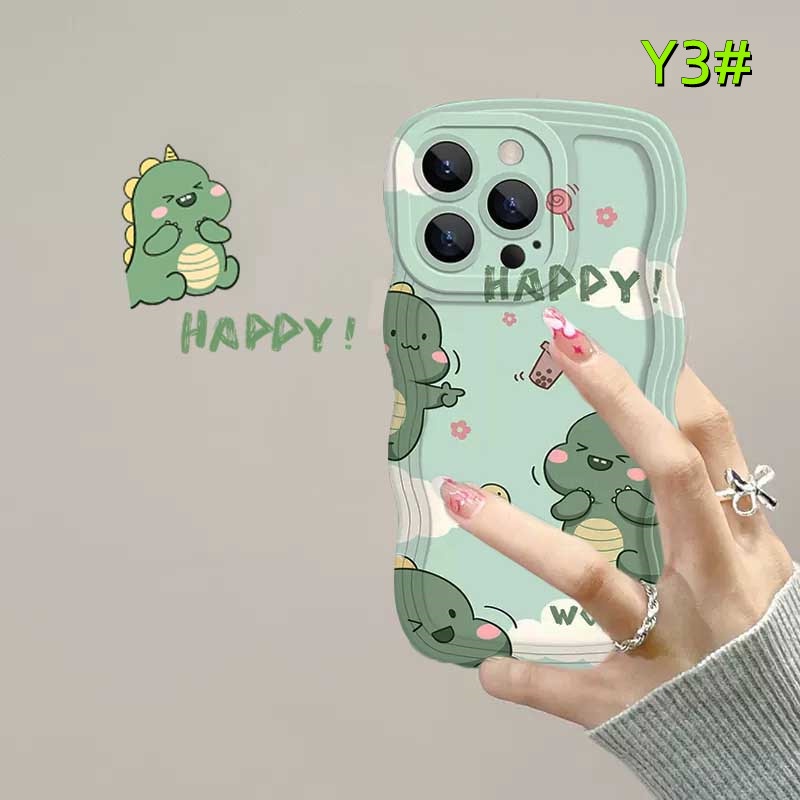Realme 10 C33 C30 C31 C35 C21Y C25Y C21 Realme C11 C25 C17 C15 C12 C3 C2 Realme 8i 7i 5 5i 6i 7 Pro Kartun Dinosaurus Tepi Gelombang TPU Phone Case Cover