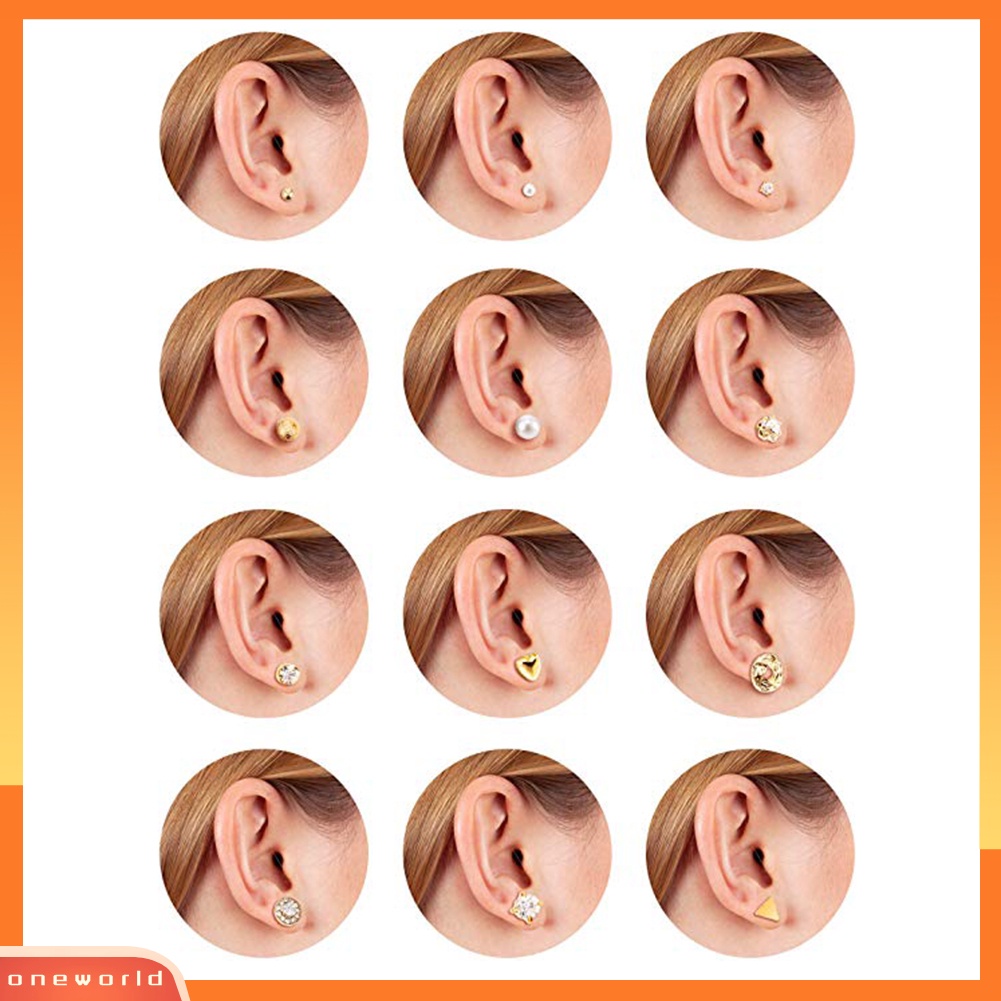 [WONE] 30pasang Wanita Hati Segitiga Mutiara Imitasi Berlian Imitasi Stud Earrings Set Perhiasan
