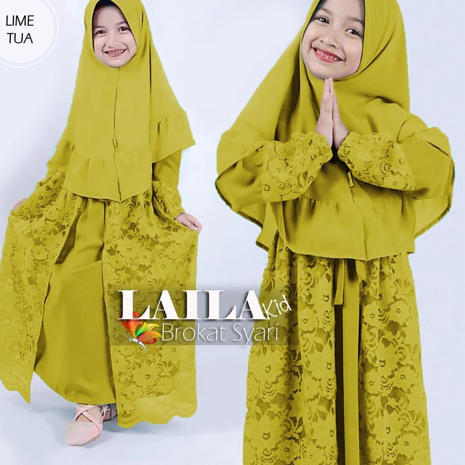 Terlaris KID GAMIS SYARI BRUKAT LAILA  SETELAN DRESS MUSLIM DAN BERGO ANAK PEREMPUAN TANGGUNG MOSCRE