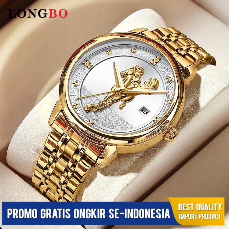 Jam Tangan Pria  Longbo  Kasual Bisnis Quartz Watch Penuh Emas Kuda Pola al  Watch Jam Tangan RS Imp