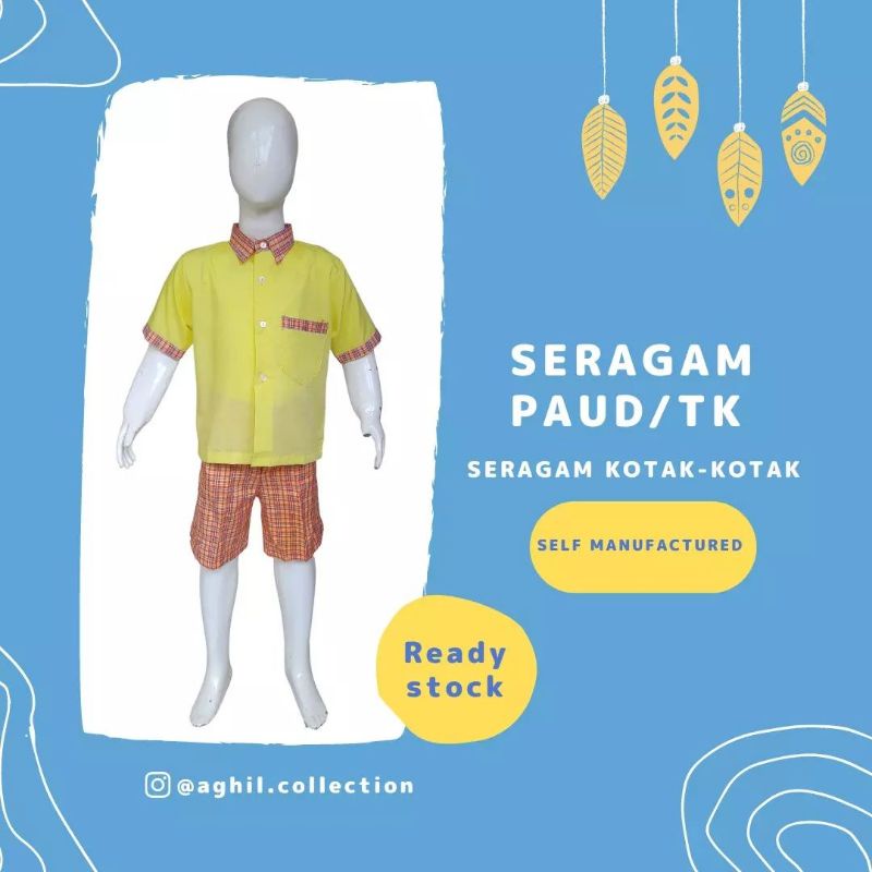 SERAGAM TK/PAUD KOTAK-KOTAK KUNING PENDEK