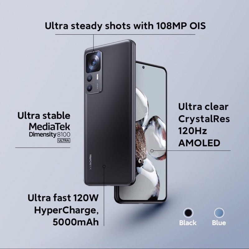 Xiaomi 12T 5G | 8GB+256GB | Dimensity 8100-Ultra | 108Mp Triple Camera | 6.67&quot; AMOLED | NFC | Li-Po 5000mAh | Garansi Resmi Xiaomi Indonesia 24 Bulan