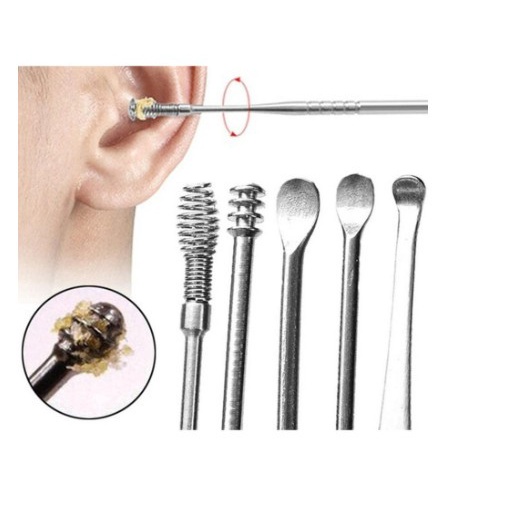 MC ALAT PEMBERSIH KOTORAN TELINGA KOREK KUPING STAINLESS EAR CLEANER KOTORAN SET ISI 5 ANTI KARAT WAX BESI