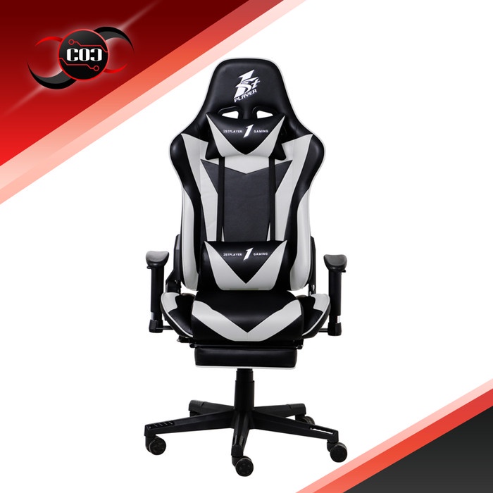 Kursi 1Stplayer Gaming Chair Fk3 - Black White - Lumbar Massage