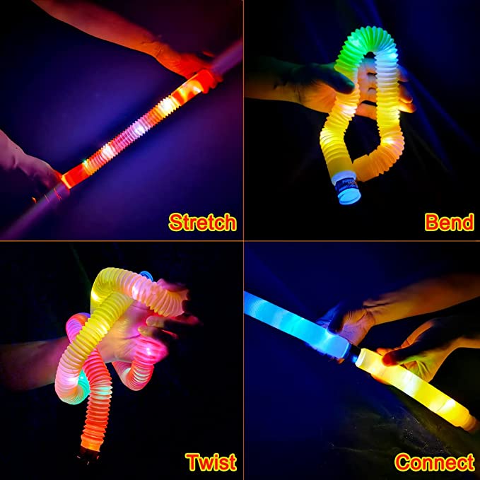 1 SET Light UP POP PIPES BIG Squishy Sensory Fidget Toys tubes lampu stick selang fidget toy LED MAIN AN LAMPU STICK Mainan Viral Led PERMAINAN lampu ANAK Anak Lucu Unik Laris Laku Aneh Kado Ulang Tahun Holiday Birthday Gift ,Glow in the Dark KID KIDS