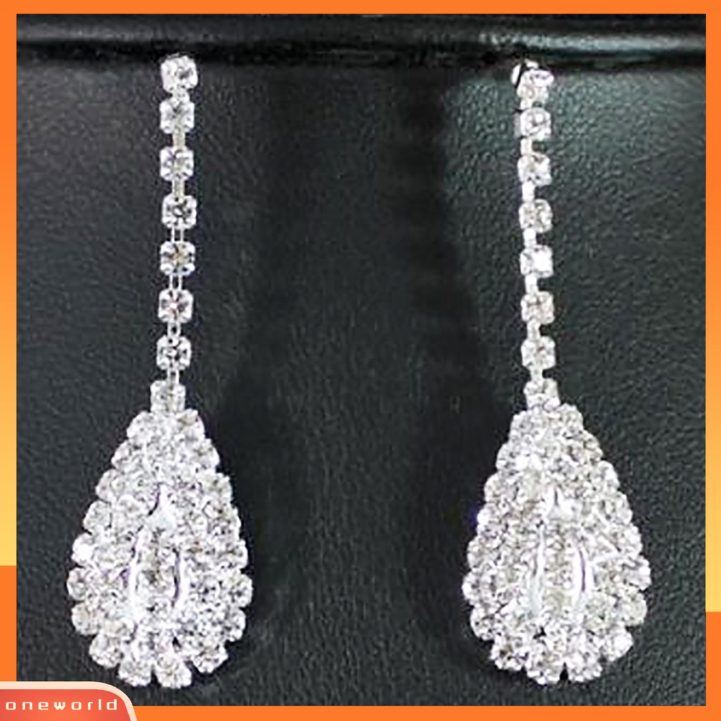 Set Anting Kalung Pernikahan Pengantin Tetesan Air Kristal Berlian Buatan Austria Bening