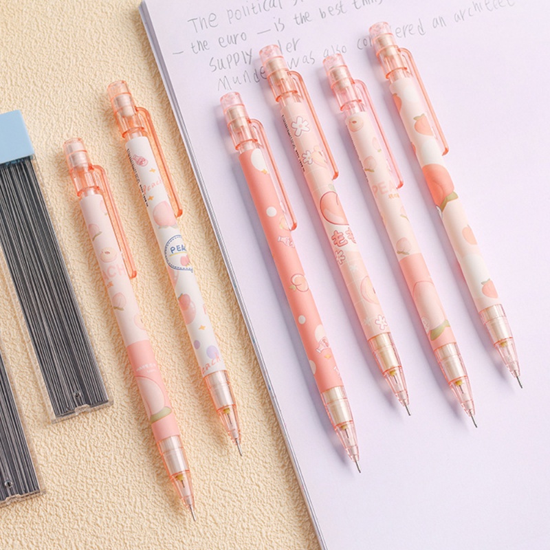 Pensil Otomatis Seri Kartun Lucu Peach Dengan Penghapus/Pensil Aktivitas Tipe Push Button Nyaman/Refill 0.5mm Alat Tulis Tulisan Tangan Pensil Plastik Yang Dapat Diganti