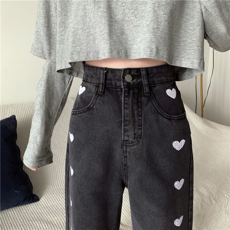 Celana Sulaman Jeans Highwaist Loose Jeans Wanita