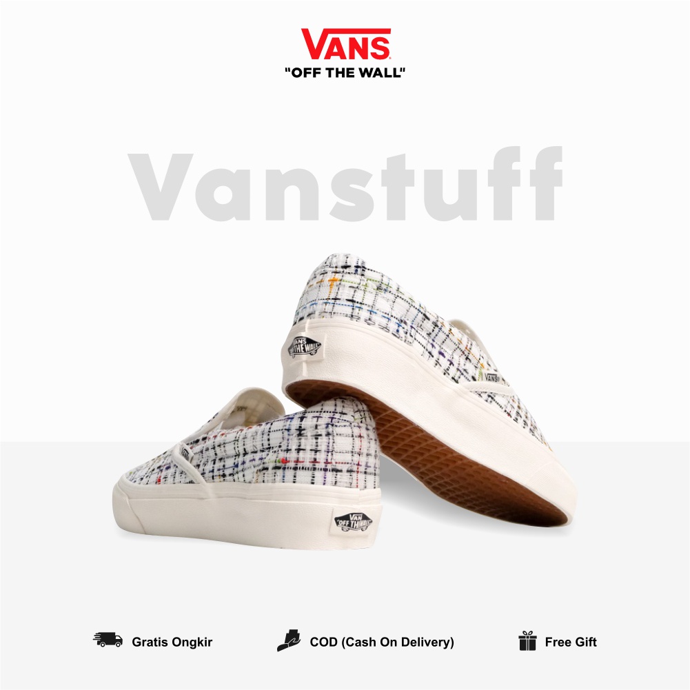 Vans Slip On Classic Woven Plaid Marsmallow White Original 100% BNIB Global Market Guarated Motif Cantik