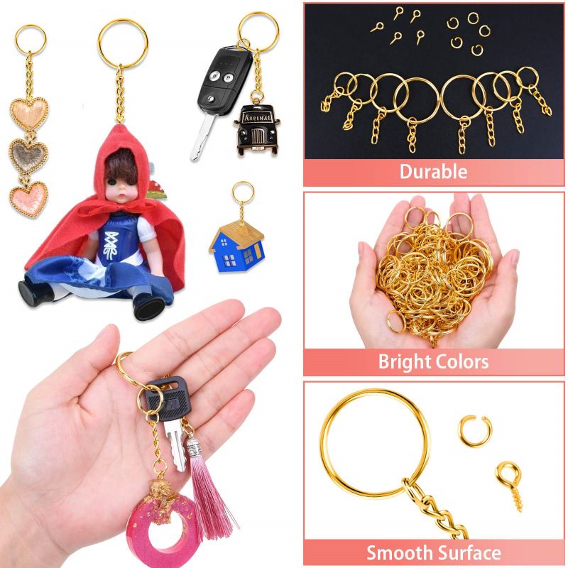 50pcs Ring Gantungan Kunci Emas 25 mm Keychain Gepeng Pipih Ring Gantungan Kunci Untuk Kerajinan Tangan DIY