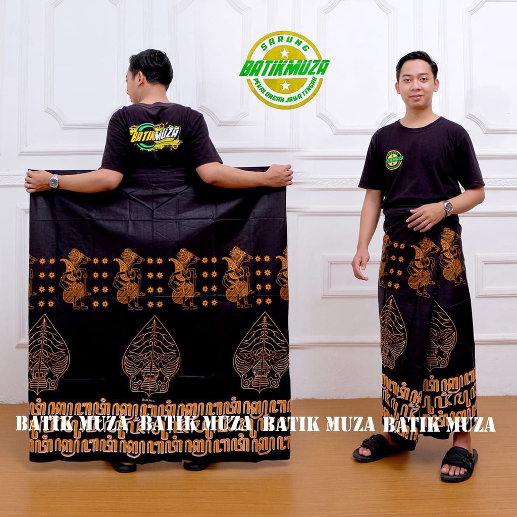 MUZA KATUN SARUNG BATIK WAYANG MEGA MENDUNG HONOCOROKO WAYANG HITAM PUTIH SARUNG BATIK PEKALONGAN SARUNG PRIA DEWASA