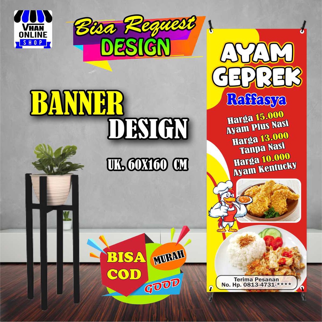 Jual Spanduk Banner Model Berdiri Ayam Geprek, Chicken Crispy, Tebal ...