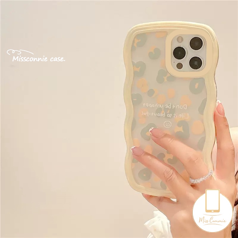 New Wave Edge Leopard Print Dengan Case Huruf Kompatibel Untuk iPhone 11 Pro MAX 78 6s 6plus 12 13 14 Pro MAX XR 14 Plus X XS MAX SE 2020sarung Silikon Lembut