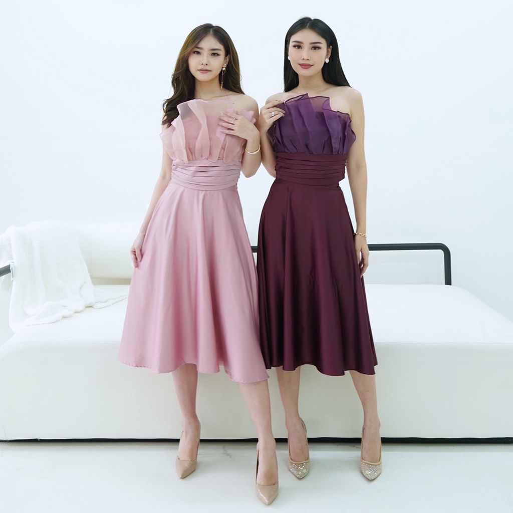 Byone Shell Organza Top Ruffle Kemben Atasan Wanita Satin Silk Organza Top Kombinasi Byenori Set - C