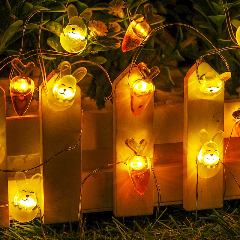 Funny Bunny Light String Cute Rabbit Carrot Lampu Paskah Ulang Tahun Tahun Baru Dekorasi Fleksibel DIY LED Decor String Lights Alat Peraga Lampu Taman Kamar