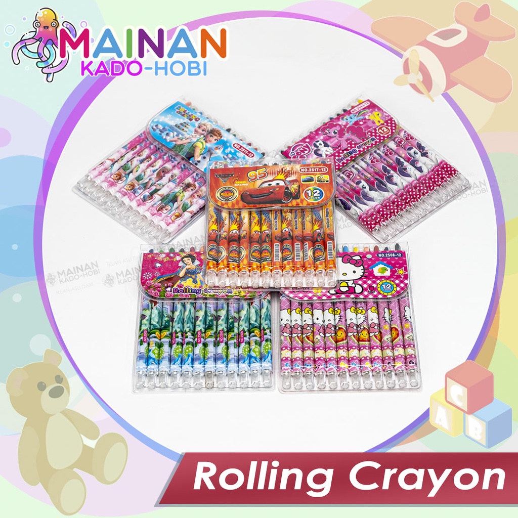 ALAT TULIS STATIONERY ROLLING CRAYON PANJANG PUTAR KARAKTER ANIME KARTUN SUPERHERO