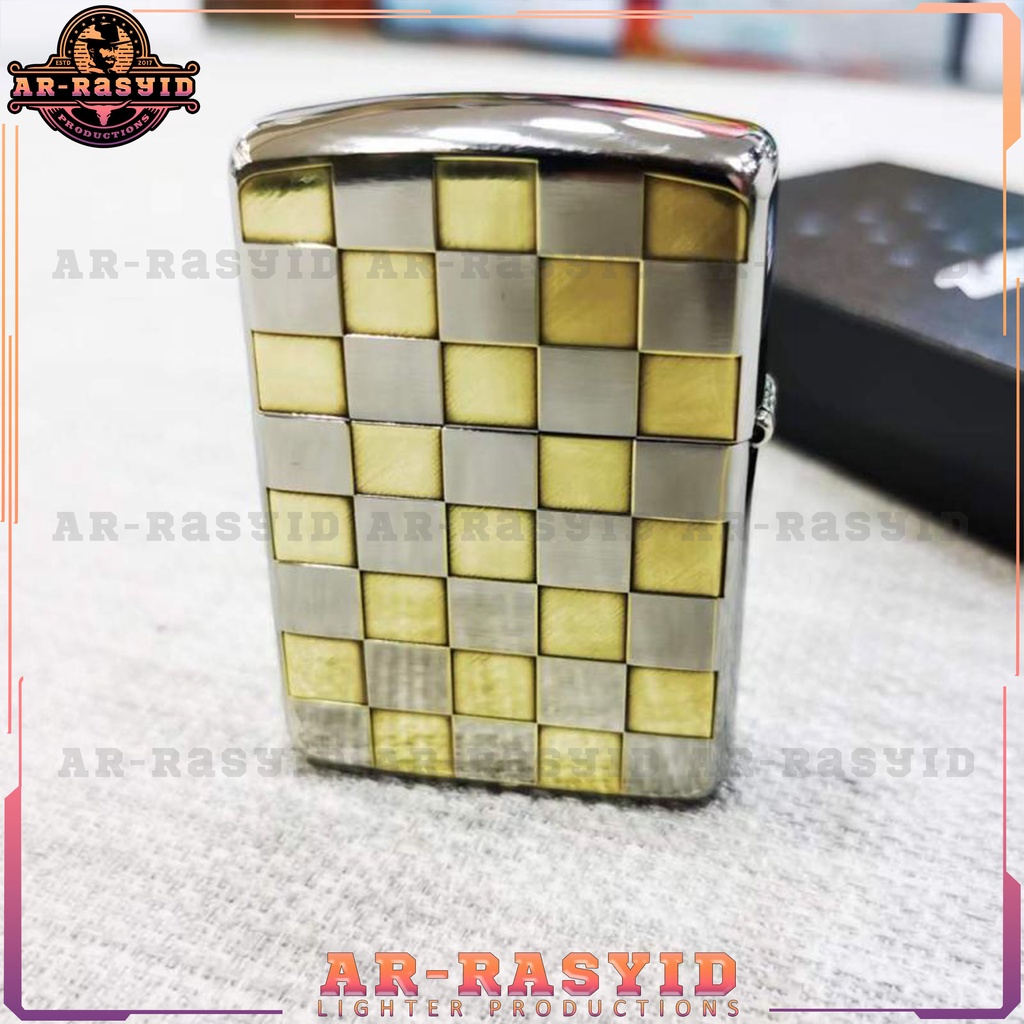 BISA COD! Korek Api Minyak Zippo Silver Motif Square Grid Papan Catur 3845-42