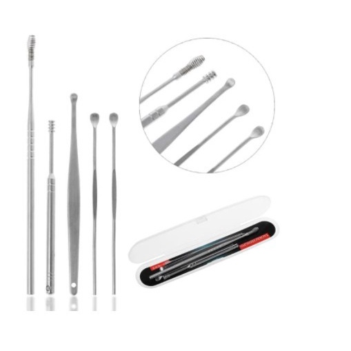 ALAT PEMBERSIH KOTORAN TELINGA KOREK KUPING STAINLESS EAR CLEANER KOTORAN SET ISI 5 ANTI KARAT WAX BESI