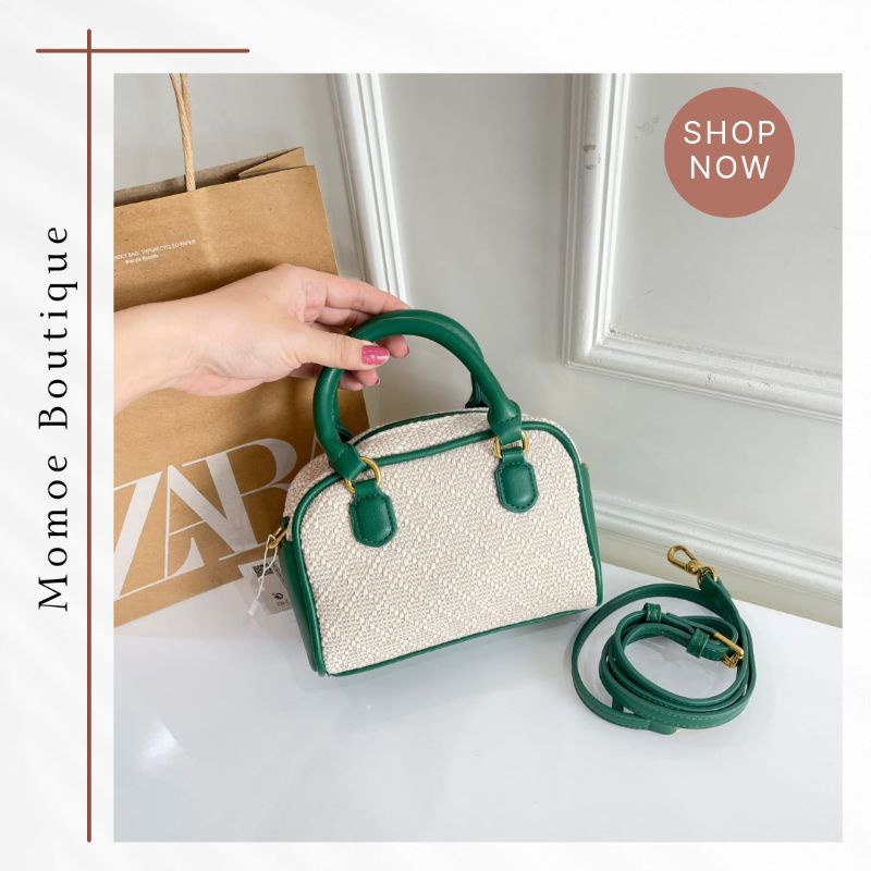 Tas Canvas Anyam Wanita Ori Import Zara Kanvas Top Handle Mini Bag ZZ803