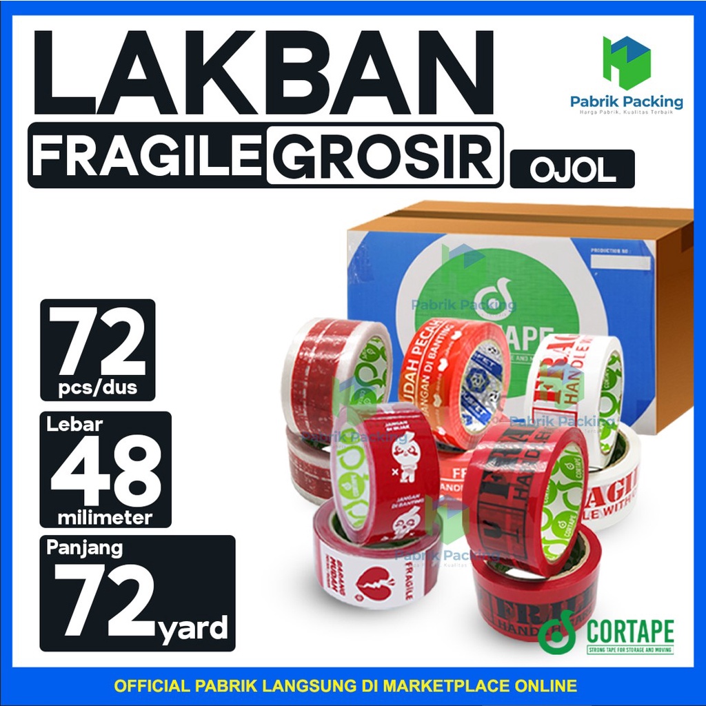 

Lakban Cortape Fragile Mudah Pecah | Lakban Unboxing Termurah Per DUS Gojek/Grab