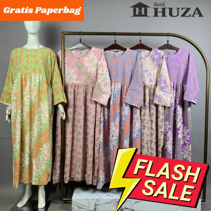 L wiru oval Resleting Jumbo Batik Huza / longdres daster panjang gamis busui premium halus Pekalonga