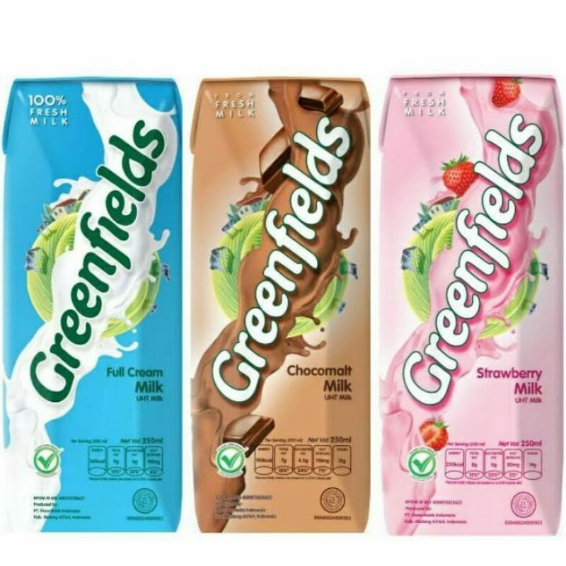 

susu greenfields uht 250 ml full cream chocomalt coklat strawberry milk / Greenfield 250ml choco malt fresh