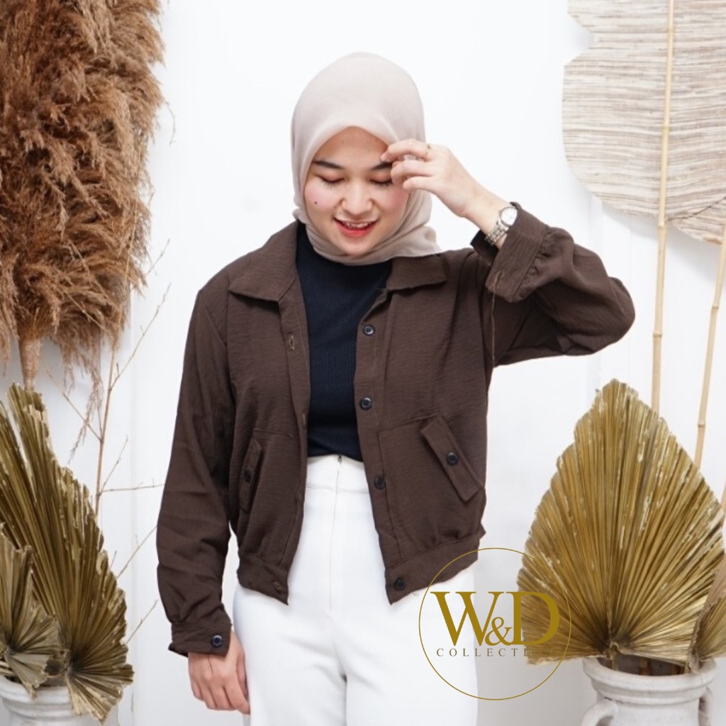 KEMEJA WANITA BLOUSE HANIN CROP POLOS CRINCLE AIRFLOW LENGAN PANJANG