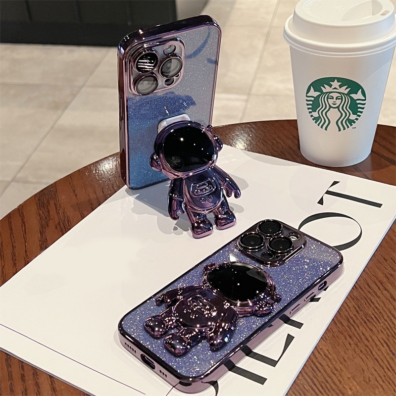 IPHONE Casing Stand Holder Glitter Astronot 3D Mewah Untuk Iphone14 13 11 12 Pro Max Mini X XS Max XR 78 Plus Se2020 Silikon Cover