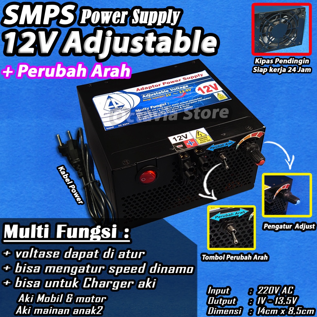 SMPS Power Supply 12V Adjustable dengan di lengkapi Display Digital