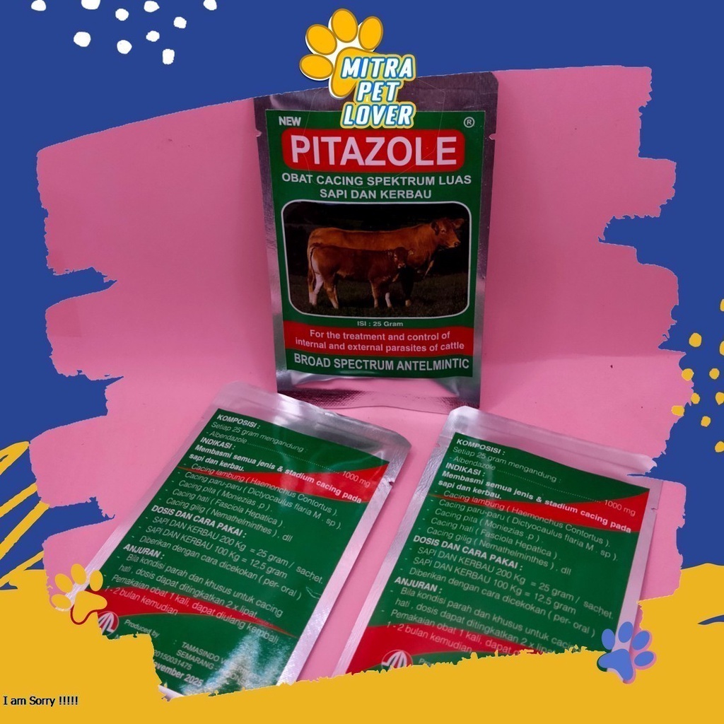 OBAT CACING SAPI - PITAZOLE SERBUK 25GRAM - MENGOBATI CACINGAN PADA HEWAN TERNAK COW KERBAU MEMBASMI WORM LAMBUNG PITA - MURAH ASLI GARANSI KUALITAS ORIGINAL - PET ANIMAL HEALTHCARE &amp; VETERINARY TAMASINDO OBAT KESEHATAN &amp;VITAMIN TERNAK HEWAN MITRAPETLOVER