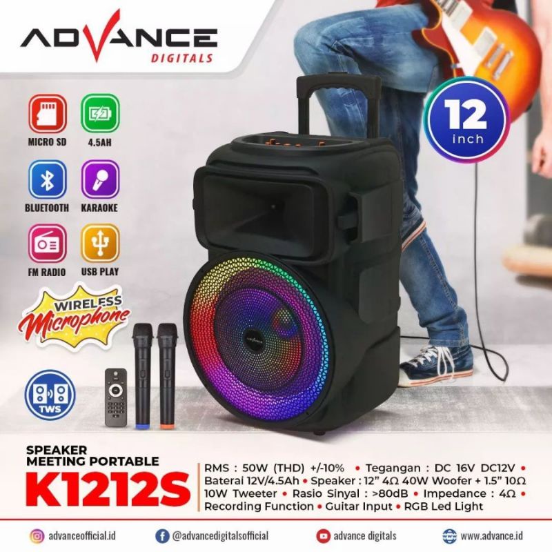 SPEAKER ADVANCE K1212S SPEAKER PORTABLE BLUETOOTH 12 INCH FREE MIC