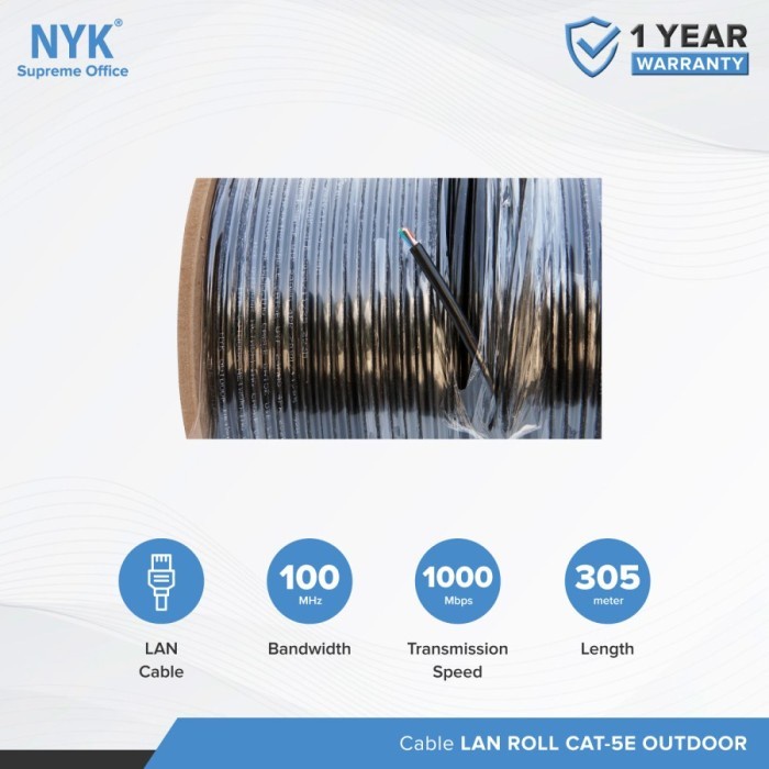Kabel lan roll 305m Nyk Outdoor cat 5e utp - Cable lan rj45 nyk cat5