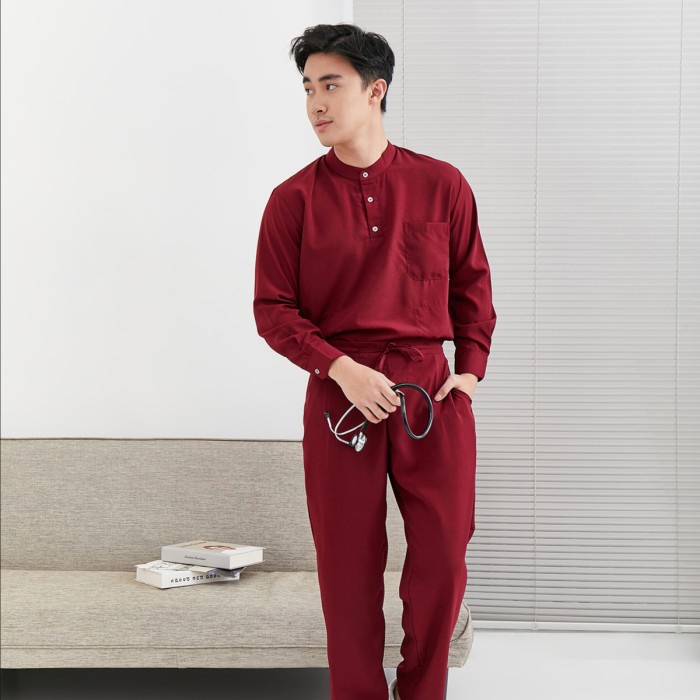 Baju Jaga MLS - MAROON Scrubs on Call Flowy Lengan Panjang