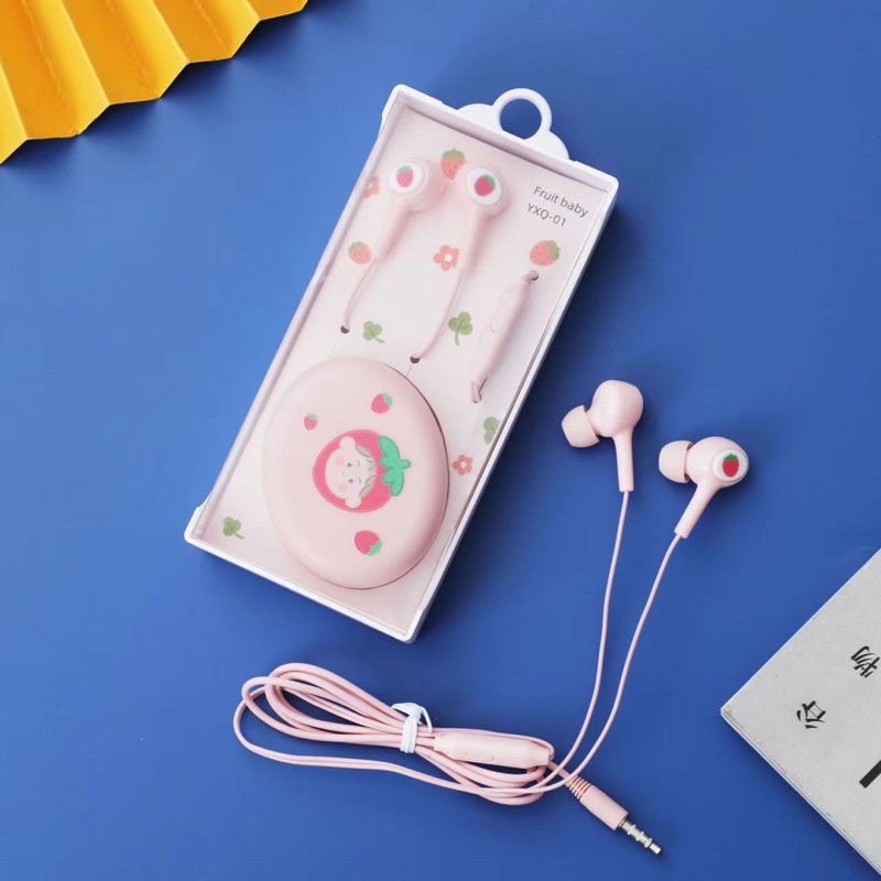 [ YXQ-01] Set Headset Earphone karakter SERI YXQ-01 MOTIF FRUIT BABY CUTE IMUT / + Wadah Earphone Motif IN EAR