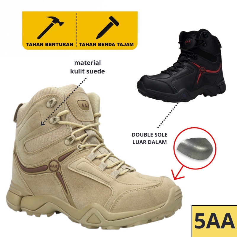 Sepatu Boots Safety Tactical Delta 5AA Satpol pp Polisi Tni Pdl Hiking Gunung Pria Original Kerja Lapangan Kulit