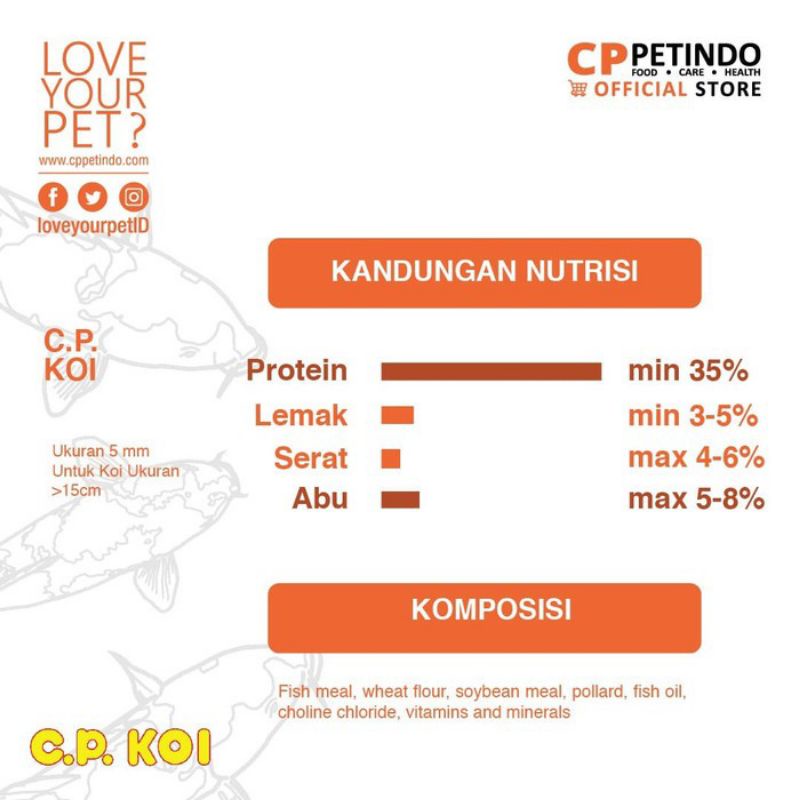 Pakan Koi 1 kg Cp Koi Super Growth ukuran 2mm dan 5 mm