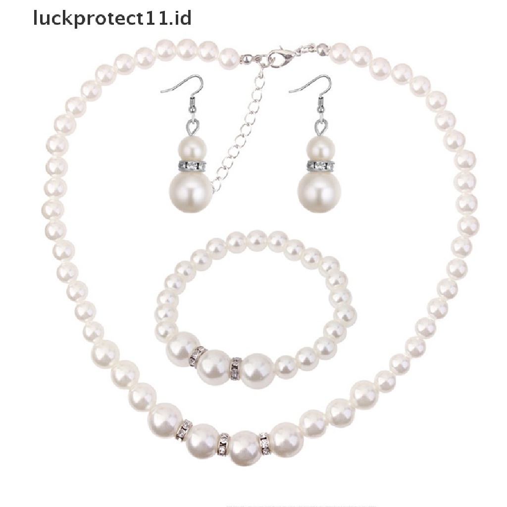 /Fashion Hot// Fashion// Wanita Kristal Mutiara Kalung Bangles Anting Pernikahan Pesona Perhiasan Set Hadiah.
