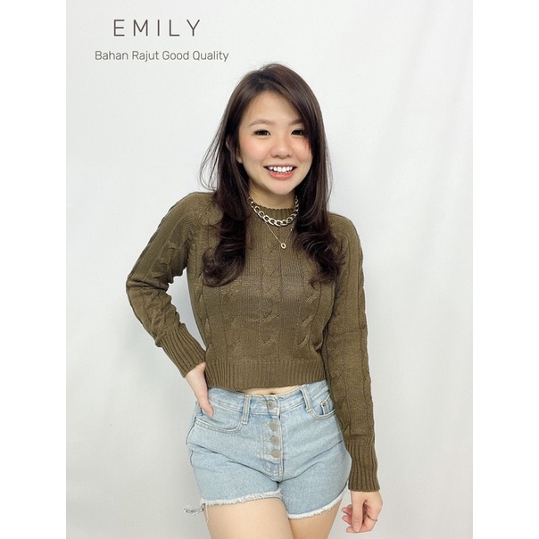 BAJU BLOUSE ATASAN WANITA CEWEK RAJUT EMILY FASHION LENGAN PANJANG KEKINIAN