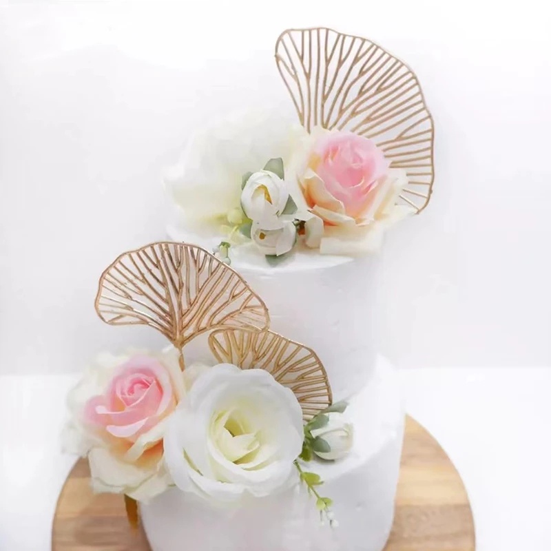 [Harga Grosir] Golden Akrilik Insert Card Ginkgo Leaves Cake Topper Muffin Ice Cream Ornamen Halus Dessert Decor Aksesoris Untuk Perayaan Pernikahan Ulang Tahun