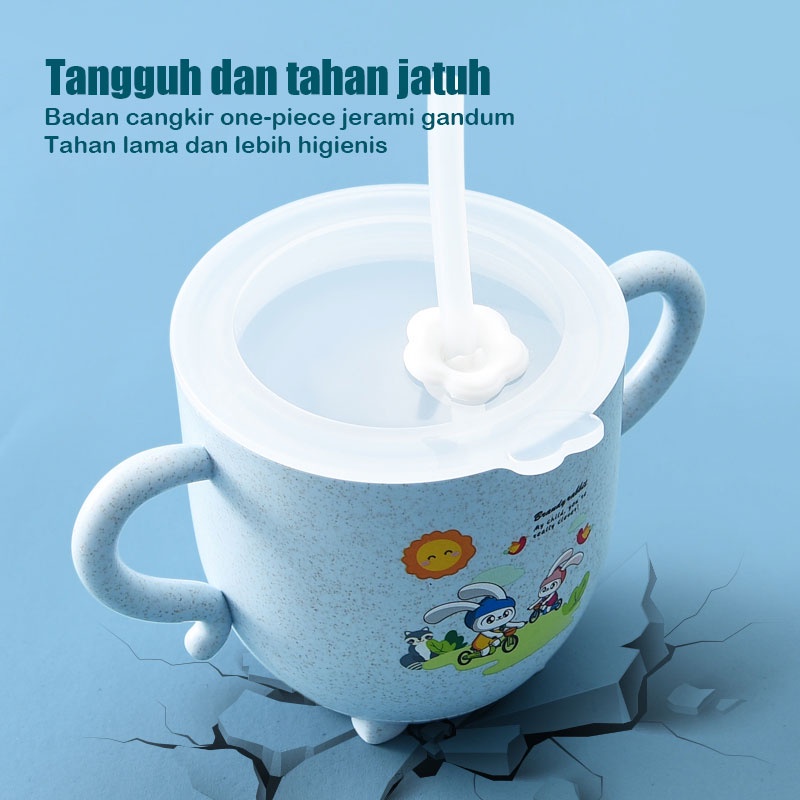 Training cup gelas minum bayi sedotan anak dengan handle pegangan