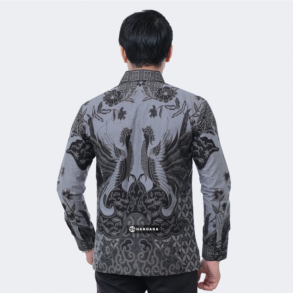 Handara Batik Pria Lengan Panjang Slim Fit Premium Mulyawarman Hitam Awu HB-292