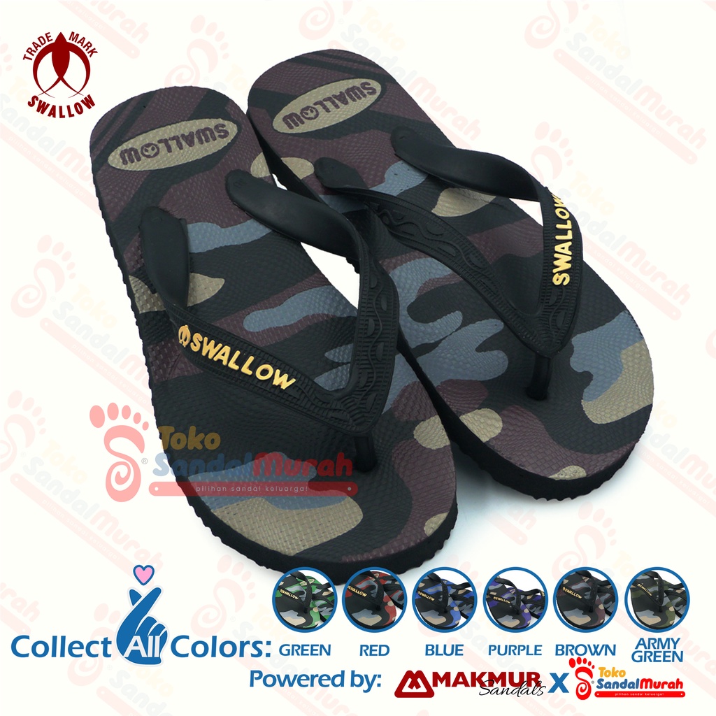 Toko Sendal Murah - Sendal Swallow terbaru - Sandal Jepit Swallow Camo - Motif Military Original. Sandal Japit original legendaris Swallow Indonesia dengan bahan karet terbaik. Flip Flop empuk dan anti slip. Sendal rumah atau sandal untuk jalan jalan