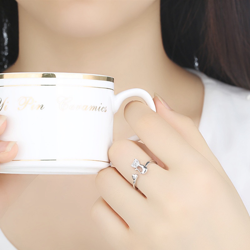 Cincin Kucing Modis Dan Kreatif Dengan Pembukaan Yang Dapat Disesuaikan Tembaga Micro Set Zirkon Perhiasan Pribadi