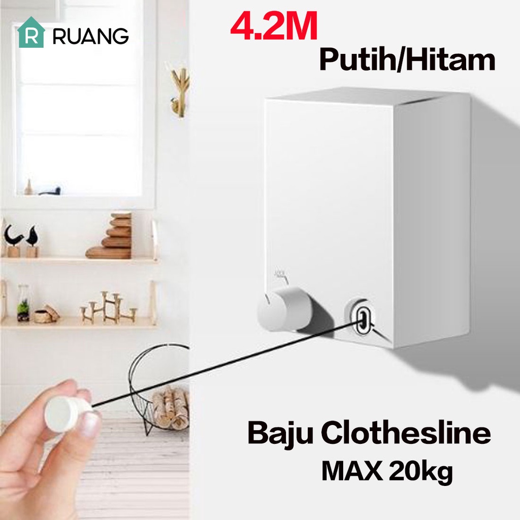 4.2M Jemuran Baju Portable | jemuran handuk | Indoor Outdoor Retractable Tali Clothesline Stainless | jemuran minimalis | jemuran baju | jemuran dinding lipat | jemuran tempel | jemuran retractable | jemuran portable