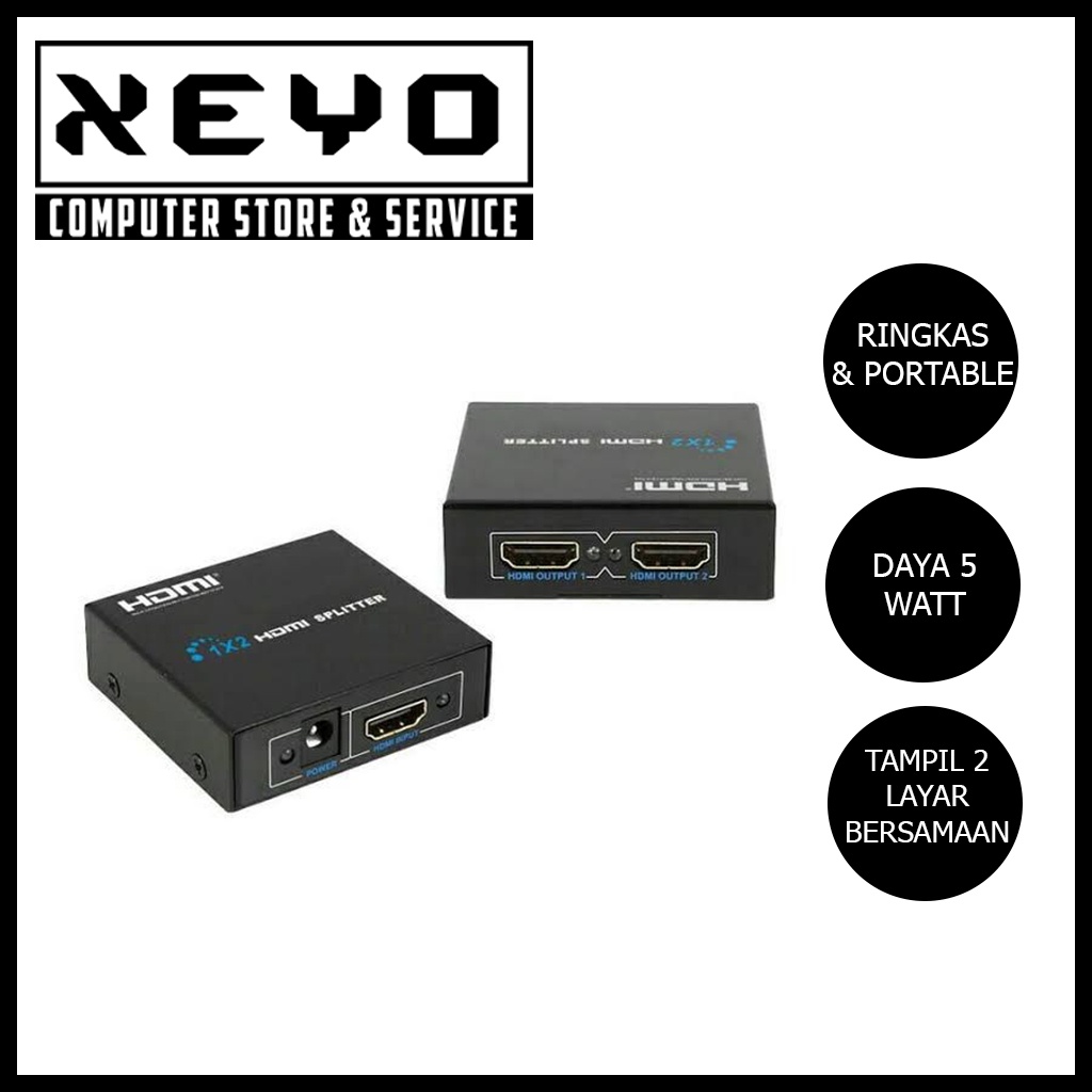 Pencabang HDMI Splitter 2 port Tampil 2 Output Bersamaan