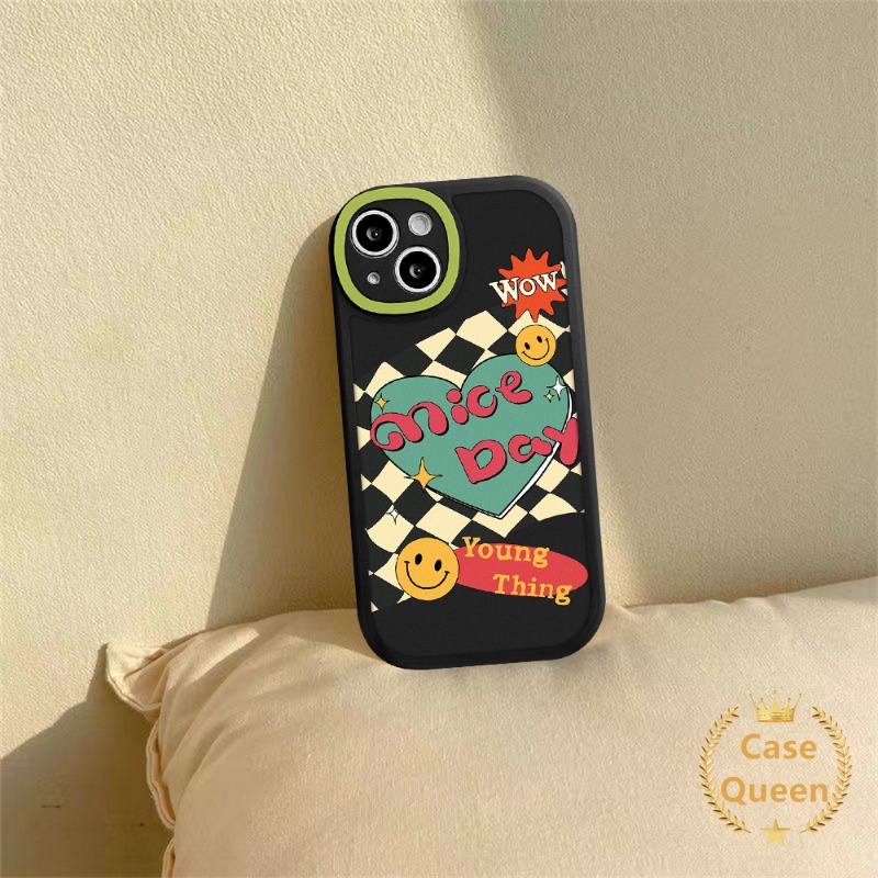 IPHONE Casing Ponsel Papan Catur Smile Love Hati Lucu Kompatibel Untuk Iphone11 13 12 14 Pro Max7 8 6 6s Plus XR X XS Max14 Plus Se2020 Shockproof Soft TPU Back Cover