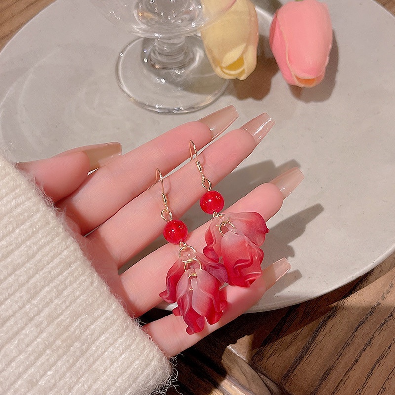 Gaya Baru925 Perak Jarum Tahun Baru Anting Mawar Super Manis Anting Fashion Bunga Kait Anting