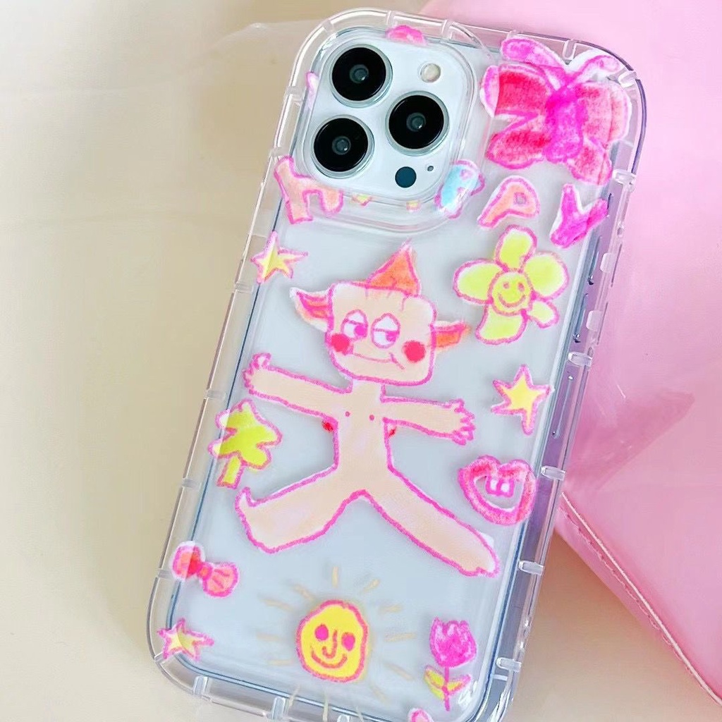 IPHONE Casing Ponsel Transparan Lembut Sunny Anak Lucu Kompatibel Untuk Iphone14 13 12 11 Pro XS Max X XR Shockproof Case7 8 6 6S Plus Cover TPU