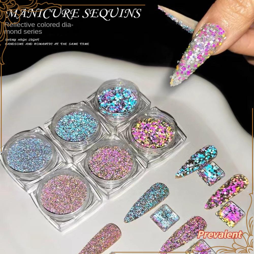 Preva 6 Pcs/Set Kuku Glitter Baru Reflektif Bor Shiny Sandy Nail Art Flakes