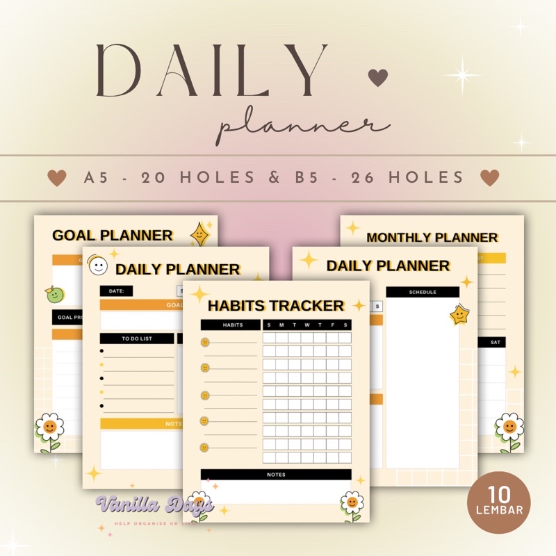 

[] Daily Planner Agenda Memo Notes Monthly Weekly Check List Kertas Refill Isian Binder Bullet Journal Bujo Loose Leaf Diary A5 B5 Fillable Catatan Harian Mingguan Bulanan Printable Goals Student Pelajar Produktif Productive Jadwal Editable Undated